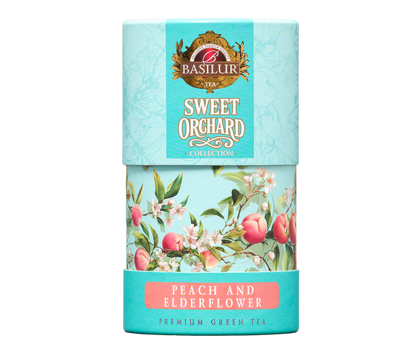Basilur Sweet Orchard Peach And ElderFlower, Loose Leaf Green Tea 75g