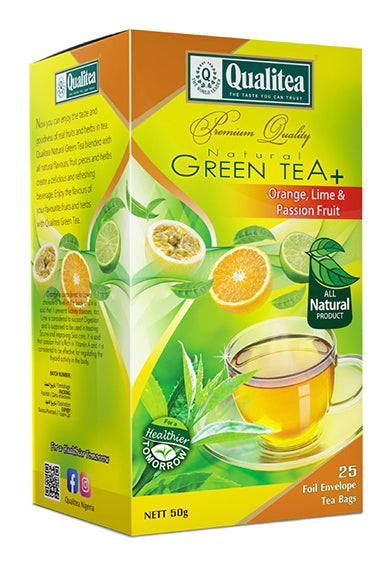 Qualitea Orange Lime And Passion Fruit Flavoured Green Tea, 25 Count Tea Bags