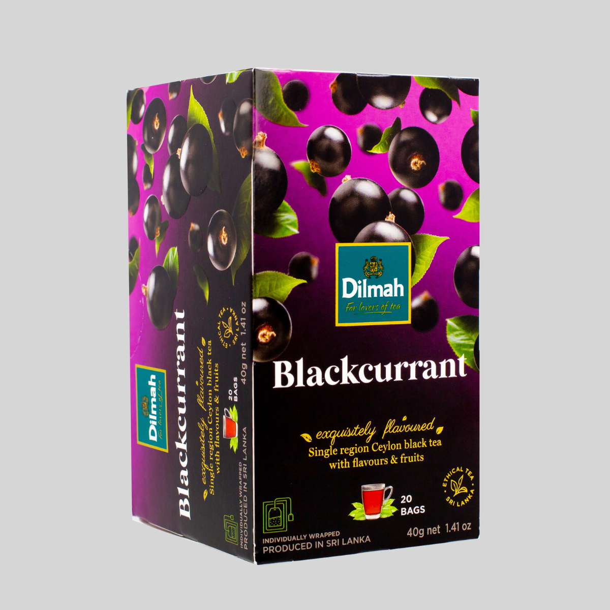 Dilmah Blackcurrant Flavoured Ceylon Black Tea, 20 Count Tea Bags