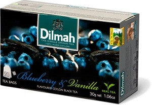 Dilmah Blueberry And Vanilla Flavoured Ceylon Black Tea, 20 Count Tea Bags