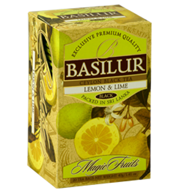 Basilur Magic Fruits Lemon and Lime Flavoured Ceylon Tea, 25 Count Tea Bags