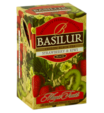 Basilur Magic Fruits Strawberry and Kiwi Flavoured Ceylon Tea, 25 Count Tea Bags
