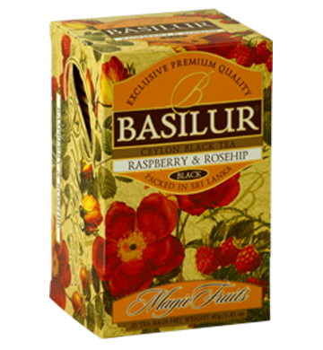 Basilur Magic Fruits Raspberry and Rosehip Flavoured Ceylon Tea, 25 Count Tea Bags