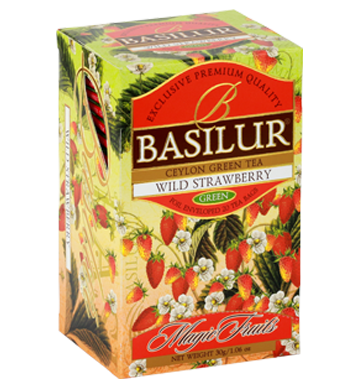 Basilur Magic Fruits ワイルド ストロベリー フレーバー セイロン グリーンティー、20 カウント ティーバッグ