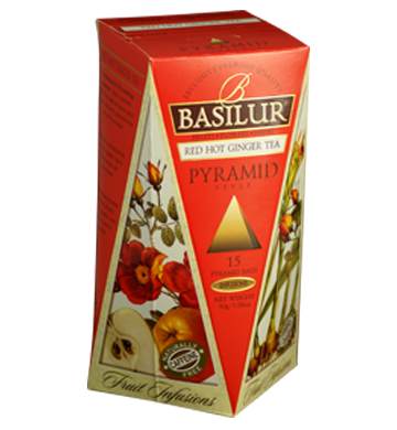 Basilur Fruit Infusions Red Hot Ginger, 15 Count Pyramid Tea Bags