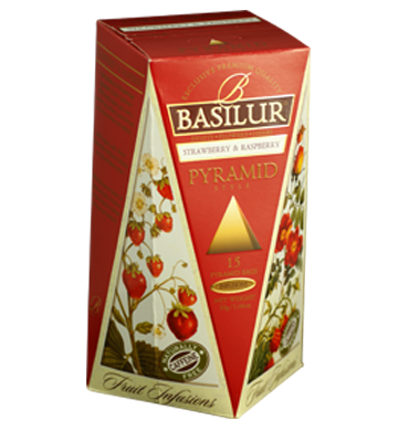 Basilur Fruit Infusions ストロベリーとラズベリー、15 カウント ピラミッド ティーバッグ