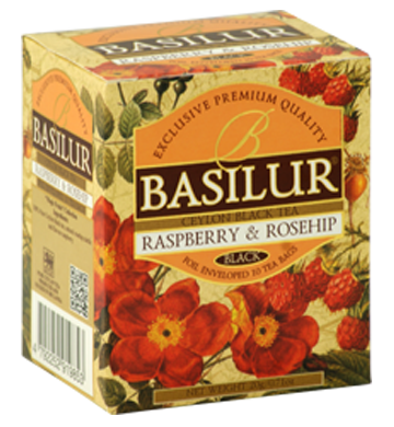 Basilur Magic Fruits Raspberry and Rosehip Flavoured Ceylon Tea, 10 Count Tea Bags