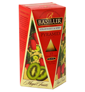 Basilur Magic Fruits Strawberry And Kiwi, 15 Count Pyramid Tea Bags