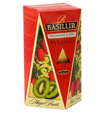 Basilur Magic Fruits Strawberry And Kiwi, 15 Count Pyramid Tea Bags