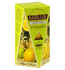 Basilur マジック フルーツ レモンとライム、15 カウント ピラミッド ティー バッグ