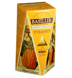 Basilur Magic Fruits Mango And Pineapple, 15 Count Pyramid Tea Bags