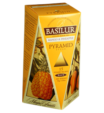 Basilur マジック フルーツ マンゴーとパイナップル、15 カウント ピラミッド ティー バッグ