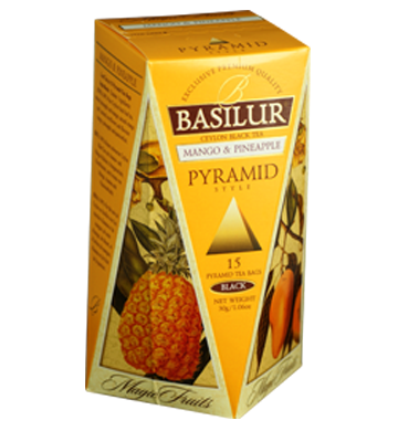 Basilur Magic Fruits Mango And Pineapple, 15 Count Pyramid Tea Bags