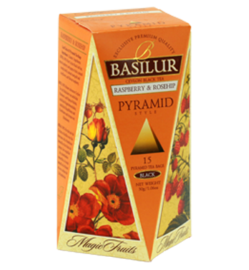 Basilur Magic Fruits Raspberry And Rosehip, 15 Count Pyramid Tea Bags