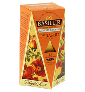 Basilur Magic Fruits Raspberry And Rosehip, 15 Count Pyramid Tea Bags