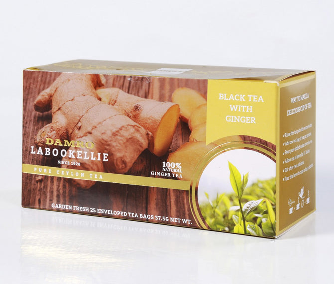 Damro Labookellie Ginger Flavoured Pure Ceylon Black Tea, 25 Count Tea Bags