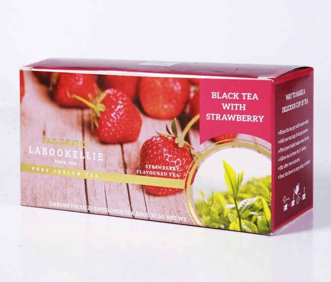 Damro Labookellie Strawberry Flavoured Pure Ceylon Black Tea, 25 Count Tea Bags