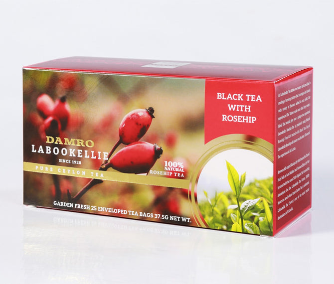Damro Labookellie Rosehip Pure Ceylon Black Tea, 25 Count Tea Bags
